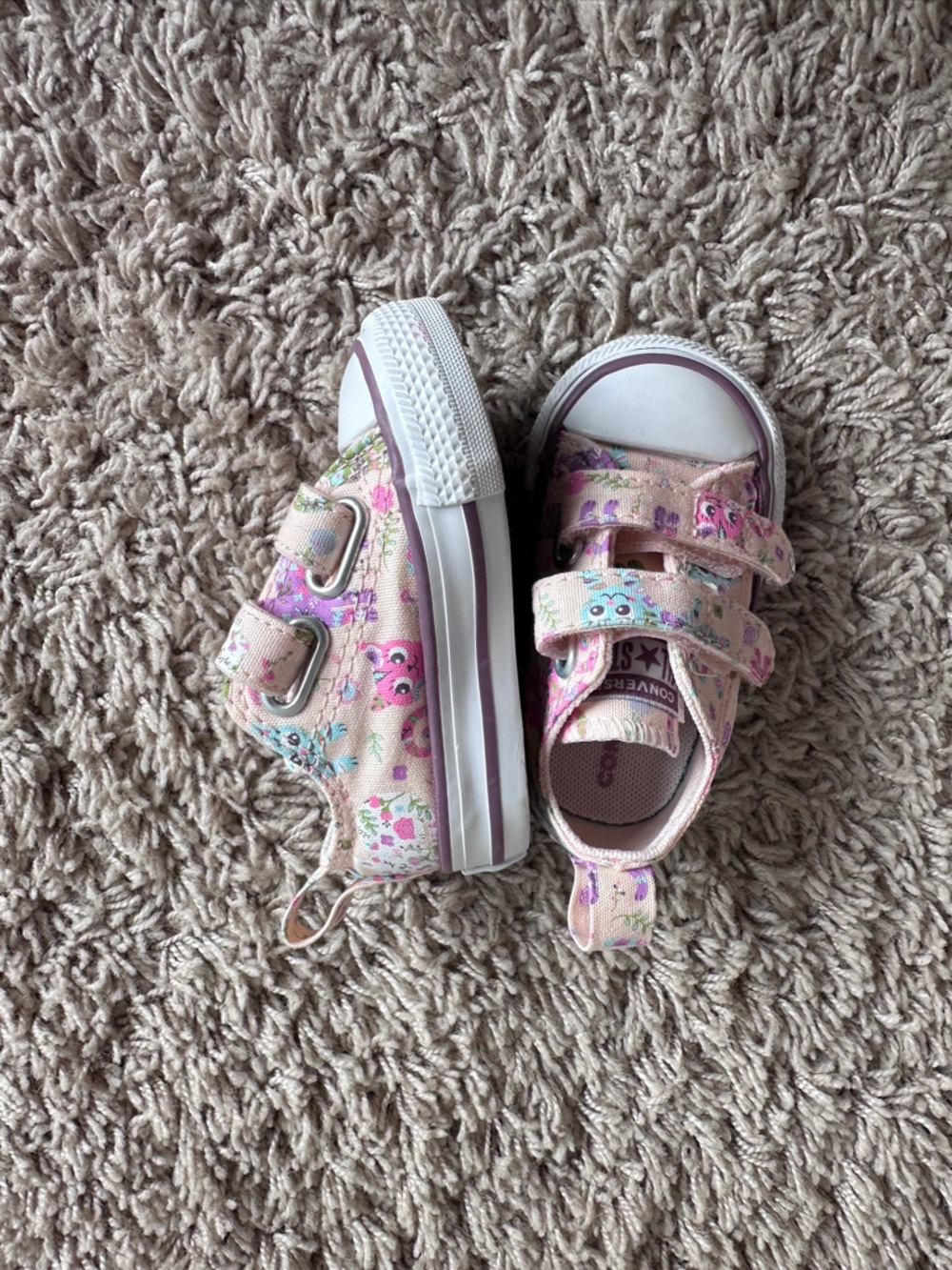 Converse Kids Pink Floral Cat Double-Strap Canvas Sneakers
